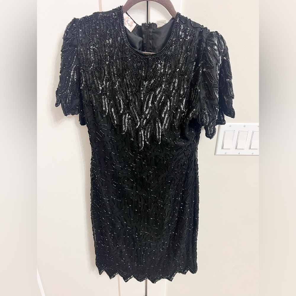 Vintage‎ Laurence Kazar Black Beaded Cocktail Dress Women's Small